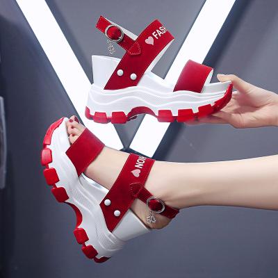 China Summer Chunky High Heels Female Wedges Women's 2021 Fashion Trend Platform Sandals New Shoes For Women Fish Toe Red Sandalia Feminina for sale