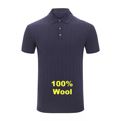 China Anti Shrink Mens Stylish Rib Knit Design Clothing 100% Merino Wool Polo T-shirt Men for sale