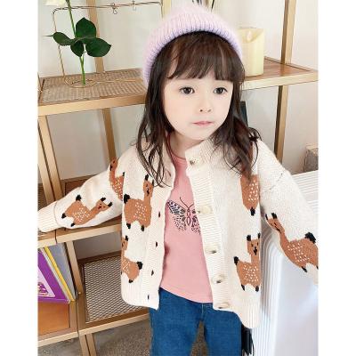 China Anti-wrinkle French Alpaca Terry Little Baby Girls Straight Cardigan Sweaters For Kids for sale