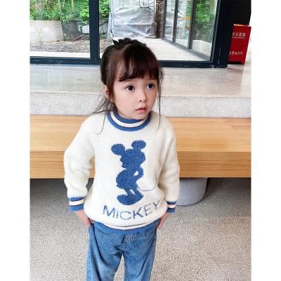 China Korean Anti-wrinkle Color Block Sweater Cardboard Mouse Knit Toddler Baby Fur Girls Sweater for sale