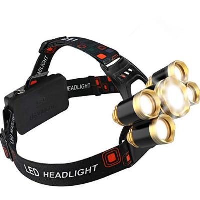 China 12,000 Lumen 5 LED High Quality Camping Headlamp , Waterproof USB Headlamp Flashlight for sale