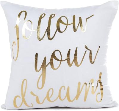 China Flame Retardant Gold Foil Print Follow Your Dreams Inspirational Quotes Checkerboard Case Polyester 18x18 Cotton Inches Cushion Cover for sale