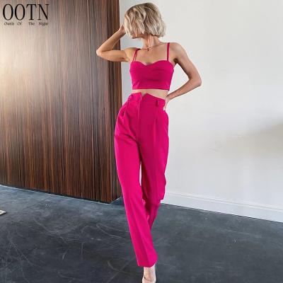 China OOTN Breathable Orange Corset Top With Pantsuit Women's Outfits Summer Female Pink Suits 2 Piece Set Fashion Two Piece Pants Suit for sale