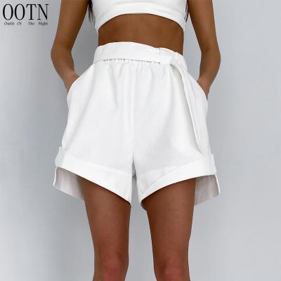 China OOTN Breathable Elastic Waistbands Wide Leg Shorts Summer Irregular 100% Cotton Casual Streetwear Women Shorts Women White Sport Shorts for sale