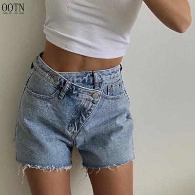 China OOTN 2022 Breathable Streetwear Summer Fashion Solid Color Jeans Shorts Women Casual High Waist Bottoms Vintage Tassel Blue Denim Shorts for sale