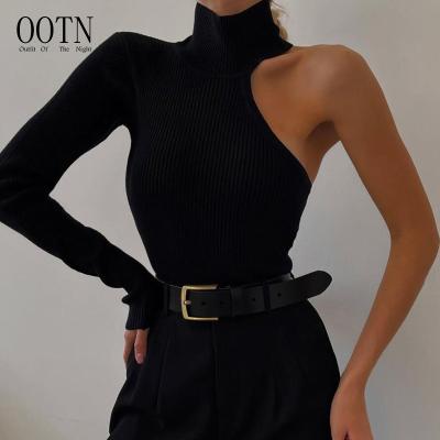 China OOTN breathable party sexy cut out jumpsuits clothes women skinny main 2022 spring one shoulder ribbed knitted elegant jumpsuit one for sale