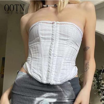 China OOTN Breathable E-girl Crop Tops Vintage 2000s Aesthetics Strapless Straight White Tube Top Lace Trim Corset Backless Tops for sale