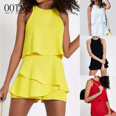 China High Street Ladies OOTN Summer Breathable Chiffon Overalls Women OL Loose Playsuits Solid Sleeveless Loose Playsuits for sale