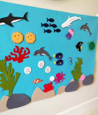 China Diy Decoration Toys For Kids World Wall Underwater Aquarium Felt Flip Chart for sale