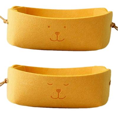 China Sustainable Hot Sale Felt Storage Tray Small Handmade Felt Storage Basket With Leather Ties Christmas Sale for sale