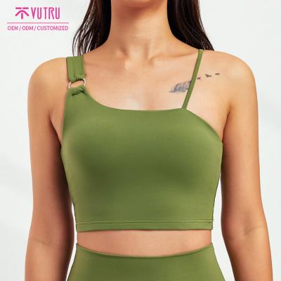 China Newcomer Woman Crossover Racerback Croptop Breathable Asymmetrical Fitness Tops Women's Sexy Yoga Sports Bra for sale