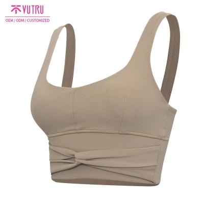 China Soft Tank Rebranding Logo Gym Twist Sport U Neck Solid Color Tops Yoga Sublimation Bra Anti-UV for sale