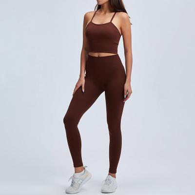 China Lady's Breathable Women's Leggings Gym Wear Fitness Brown Modest Sportswear Yoga Set Fashion for sale