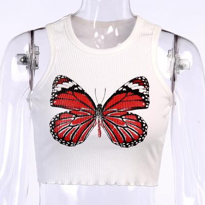 China Wholesale Sexy QUICK DRY Women Ladies Slim Vest Crop Tops Butterfly Print Sleeveless Shirt Outdoor Wear for sale