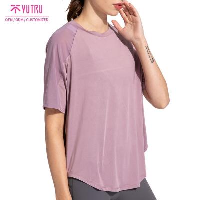 China Breathable Outdoor Wear Activewear Custom Sweat Nylon Plus Size Woman T Yoga Shirt for sale