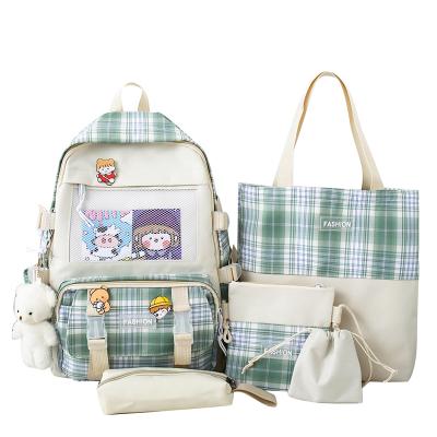 China Other Fashion Student Backpack 5 Pieces Set Check Pattern Cool School Bag Set Cute Student Backpack for sale