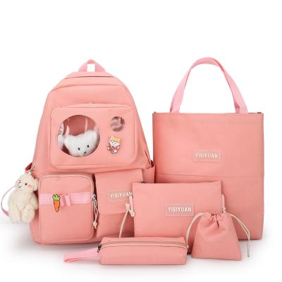 China Cute New ODM/OBM Design Fashion Travel Canvas School Bag Student 2021 Waterproof 5 Pack Backpack Set for sale