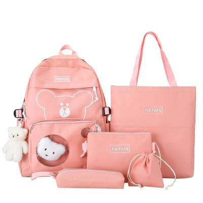 China Waterproof ODM Kids Cute New Design Fashion Travel Canvas School Bag Student 5 Pcs Backpack Set for sale