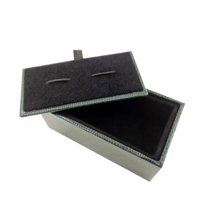 China Custom Green Leather Packing Items PU Cufflink And Tie Clip Box for sale