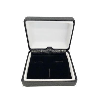 China Gift Custom Black PU Leather Link Clips Cufflink Box for sale