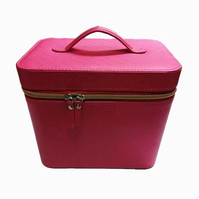 China Handmade Empty Leather Mirrored Zipper Makeup Box for sale