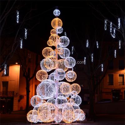 China Outdoor Giant 2022 Mall Festival Pattern Light Metal Frame LED Christmas Ball Tree for sale