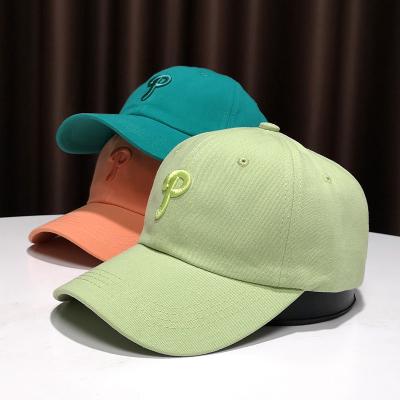 China Autumn Thin Fashion Fluorescent Green Cyan Baseball Cap Embroidery Logo Letter P Top Hats Summer Soft Unisex Collapsible Spring COMMON for sale