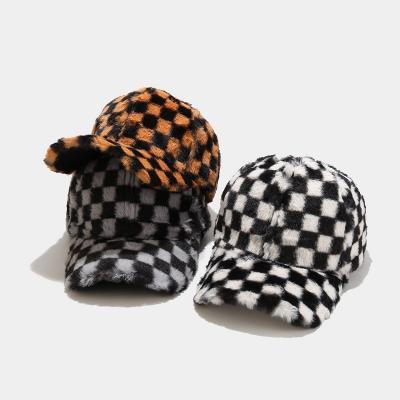 China New JOINT plush plaid lovers couple hat fashion sports outdoor casual warm baseball cap for Valentine's Day for sale