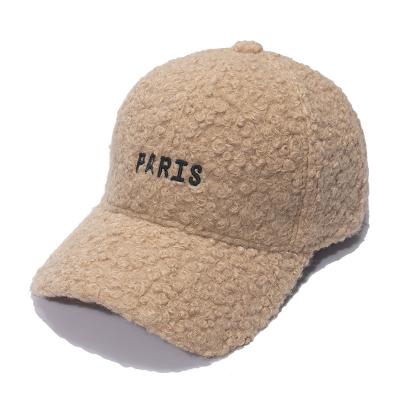 China Winter Hats COMMON Paris Female Letters Embroidered Keep Warm Plush Baseball Cap for sale