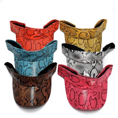 China Cool PU Snakeskin Top Brand Cool Pu Snakeskin Designer Empty Top Sunshade Hat Fashion Shirtless Sports Tennis Hat Sun Visor for sale