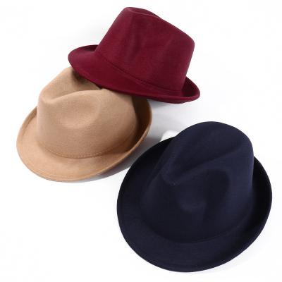 China Men's S Brim Top Hat Leisure Vacation Sunshade Plush Plain Short Fedora Hat Jazz Hat English Retro Gentleman Pure Wool Charming Elegant Color ' for sale