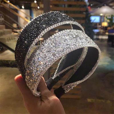 China Wholesale Charming Elegant Shine Cheap Diamond Sponge Hair Band Simple Wide Edge Wave Hair Accessories for sale