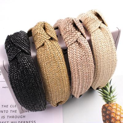 China New Stylish Summer Charming Grass Spring Braided Hair Band Hand Knitting Lafite Grass Headdress Web Celebrity The Same Style Headband for sale