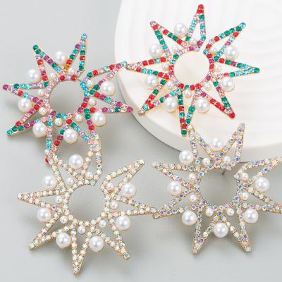 China Elegant Charm Fashion Creative Trend Rhinestone Star Bead Octagonal Star Earrings for sale