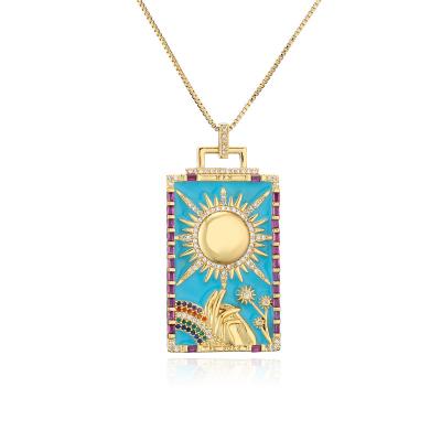 China Diamond Tribal Gold Plated Bible Enamel Necklace Copper Micro-inlaid Pendant with Charm Elegant Eve Oil Painting Drop Oil Necklace for sale