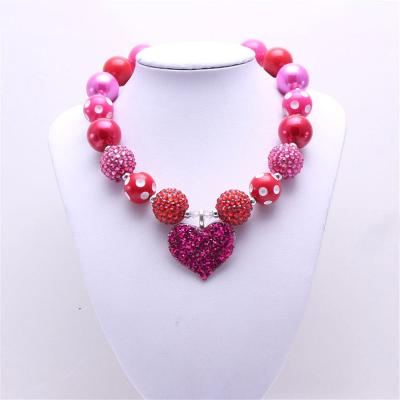 China New Cute Kids Bling Love Pendant Necklace Set Valentine's Day Children String Beads Chunky Bracelet for sale