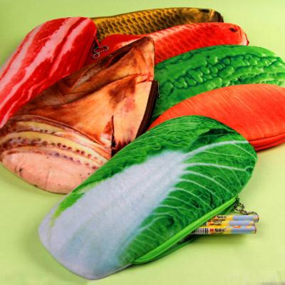 China Student Stationery Simulation Cabbage Carrot Meat Wallet Stylish Charming Creative Personality Fish Shaped Fun Pencil Bag for sale