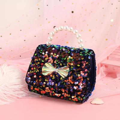 China Luxury Handheld Pearl Slanted Chain Cross Bag Kids Girl Gift Purse Cute Charming Elegant Princess Purse Sparkly Sequin Bow for sale