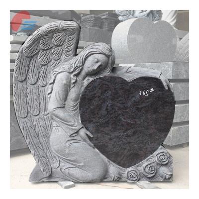 China Modern Leaning Black Granite Angel Monuments Headstone Design for sale