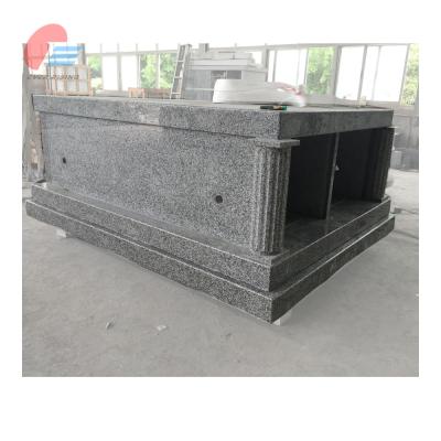 China Mausoleum pre-assembled by Modern Gray Granite Double Crypts for sale