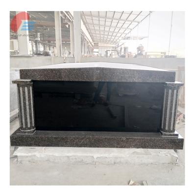 China Granite Mausoleum Two Crypts American Dark Mahogany Mausoleum With Roof Top And Columns for sale