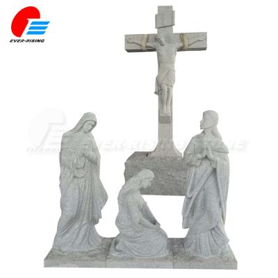 China Natural Hand Carved Gray Granite Status Of Jesus Christ With The Cross for sale