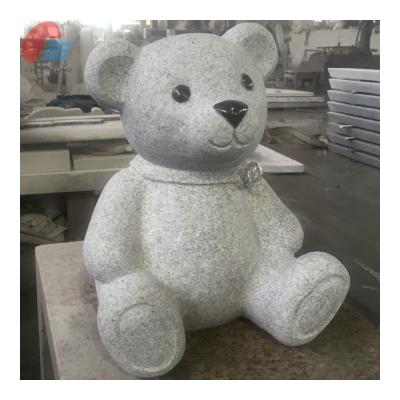 China Modern Light Gray Granite Animal Sculptures Sanded Teddy Bear Carving for sale