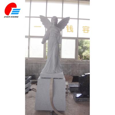 China American Unique Gray Granite Angel Wing Statue, Open Wing Weep Angel Monument for sale