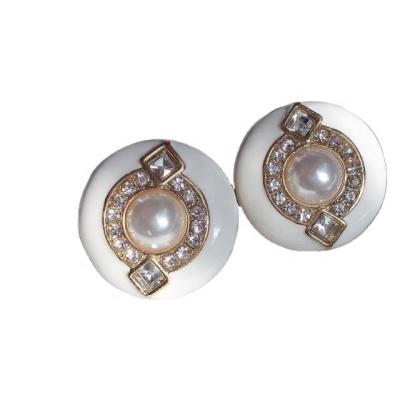 China FASHIONABLE Imitation Pearl Diamond Inlaid 18K Gold Plated Epoxy Resin Silver Women's Alloy 925 Needle Earrings for sale