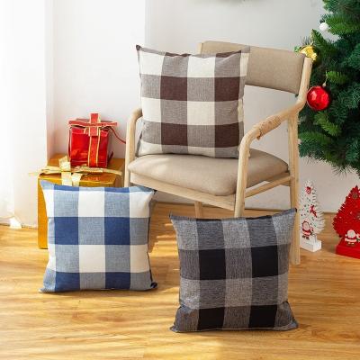 China Anti-static modern plain cotton plaid pillow case linen cover checked cushion cover farmhouse pillow covers for sale