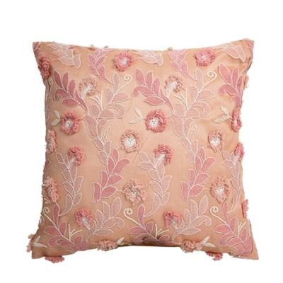 China 3d Pattern Anti-static Decorative Floral Cushion Covers Pink Tufted Cushion Cover Embroidery Design for sale