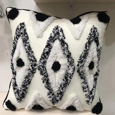 China PORTABLE Morocco Shaggy Home Sofa Cushion Cover Material Black And White Decorative Canvas for sale