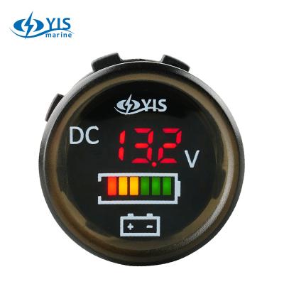 China YIS DC 12/24V IP67 Digital Battery Voltage Meter 12v Marine Waterproof Round Voltmeter For Boat Motorcycle Marine Car for sale