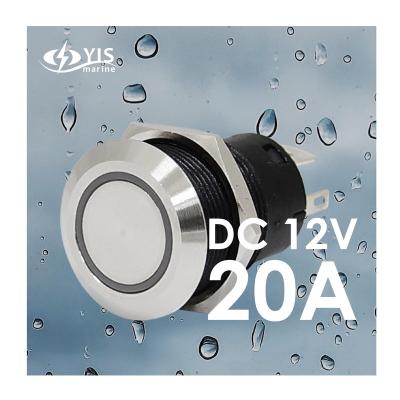 China YIS IP67 12V 20A 316 Stainless Steel Metal Round Marine Switch Led Push Button SS 12 Volt Stainless Steel Angel Eye Illuminated Momentary Ring for sale